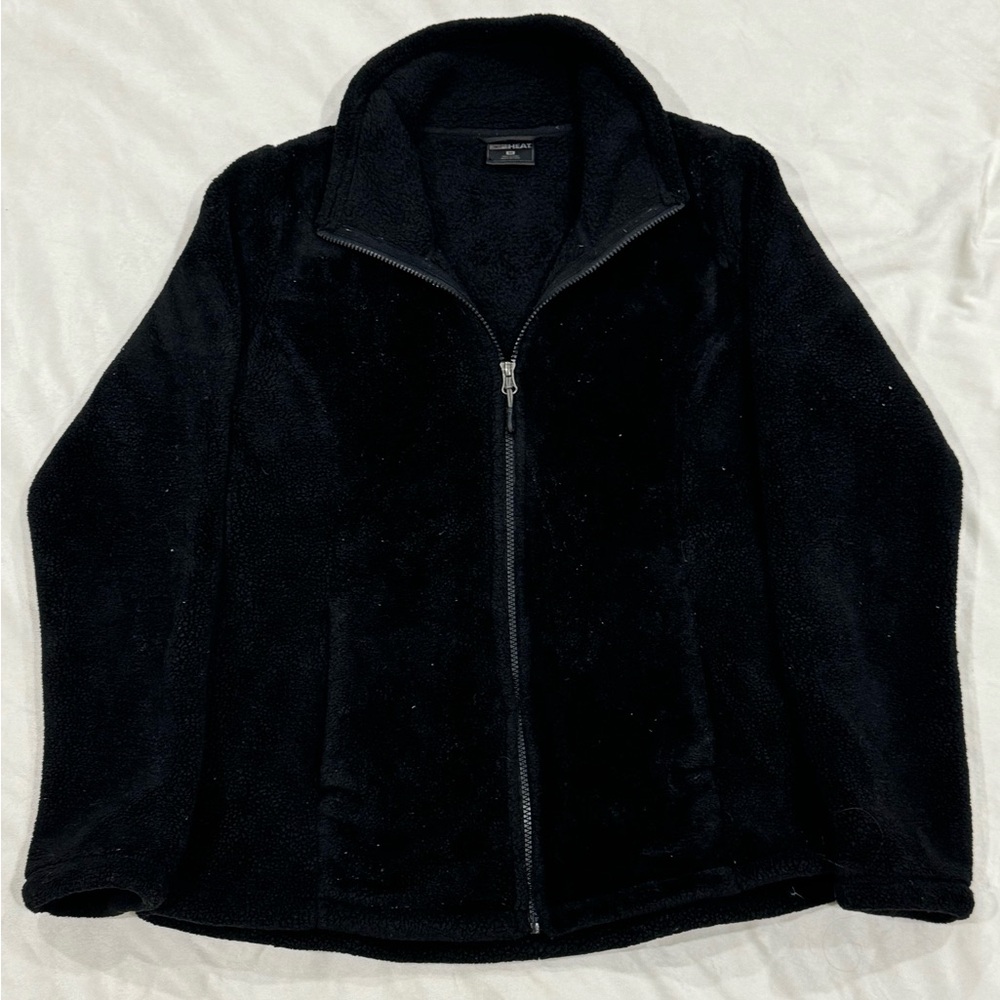 M Black Sherpa Fleece Plush Full-Zip Jacket 🧥